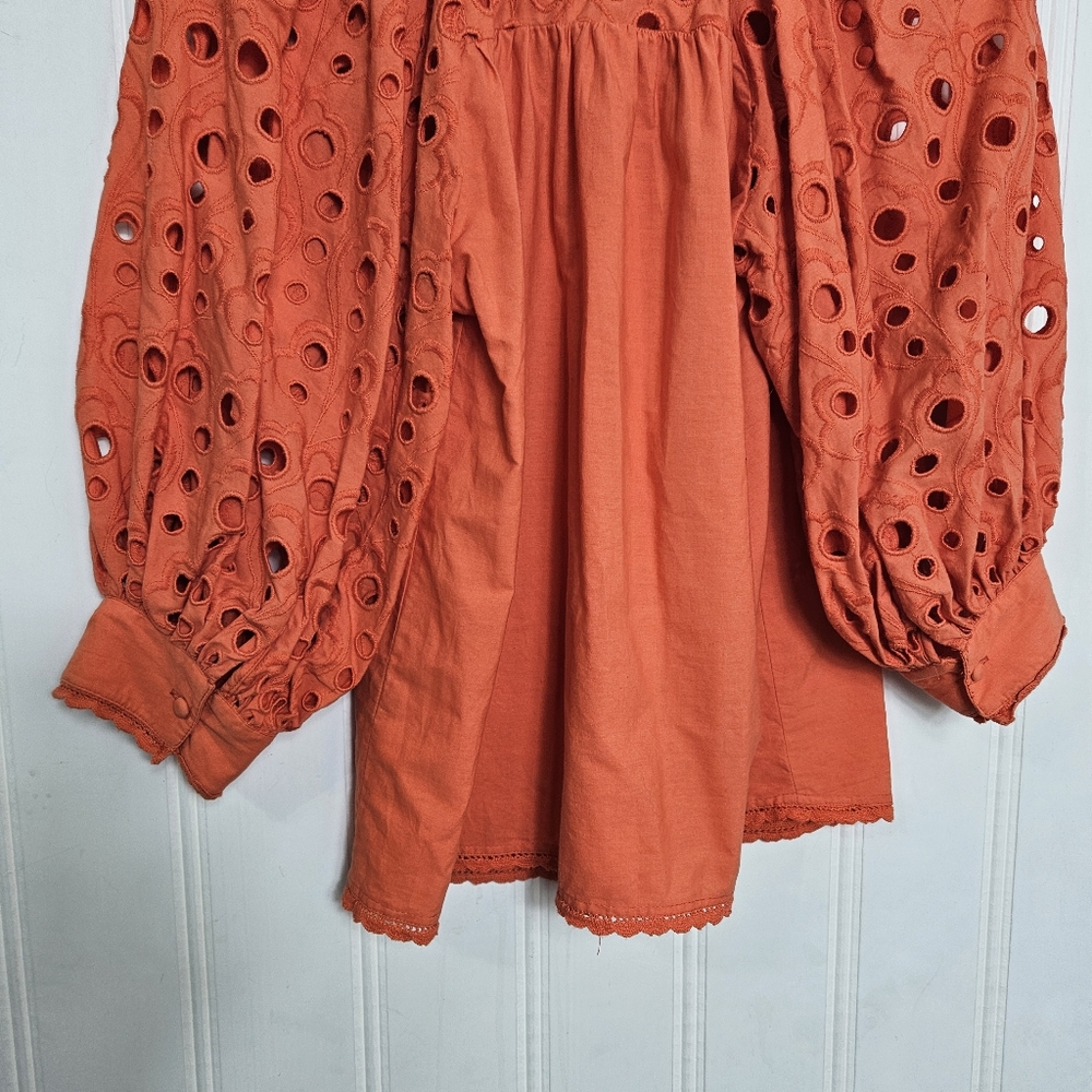 Anthropologie Orange Eyelet Peasant Blouse - Picture 11 of 16